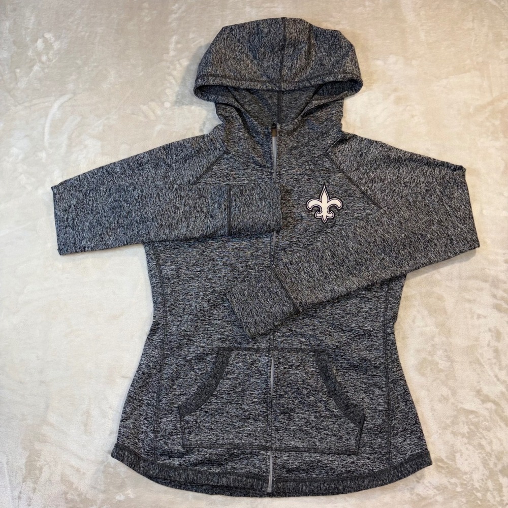 NFL New Orleans Saints Womens Medium Full Zip Hoodie Space Dye Gray Fleur De Lis